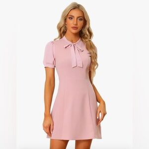 Allegra K Elegant Blush Bow tie Mini Dress